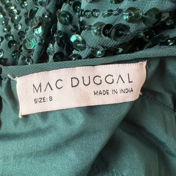 MAC DUGGAL Sequin V-Neck Long Bishop Sleeve Midi Dress - Picture 3 of 4